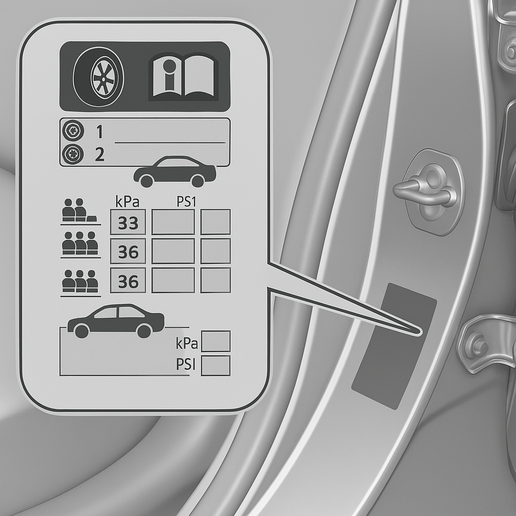 Etiqueta de presión de neumáticos en puerta del conductor